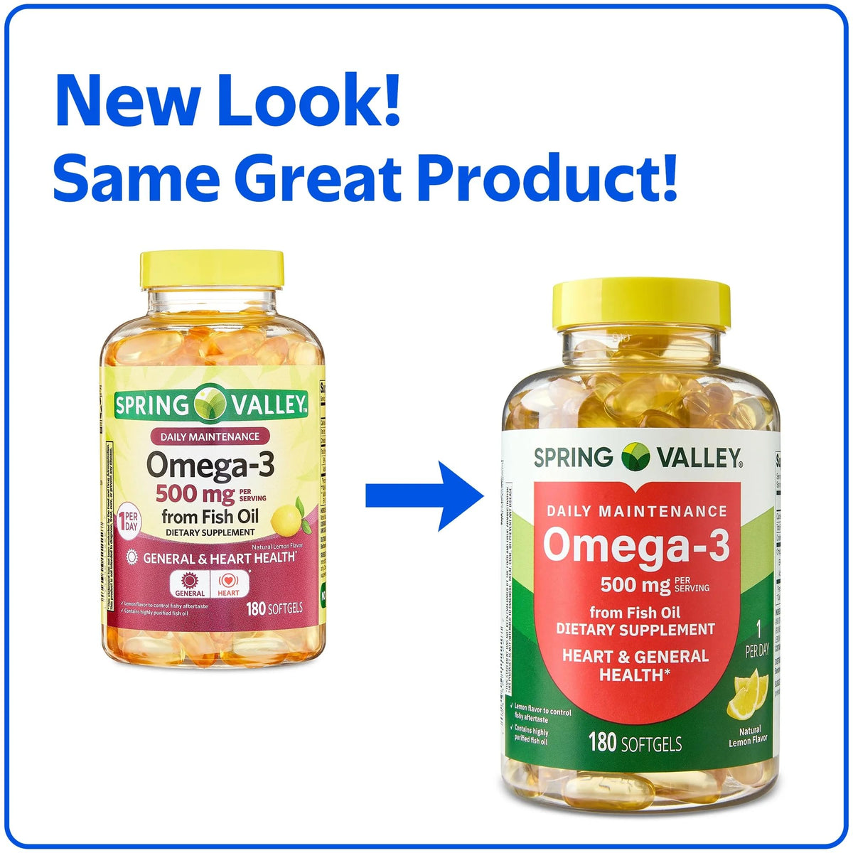 Omega-3 500 mg Fish Oil Softgels 180 Count Lemon Flavor Y933785