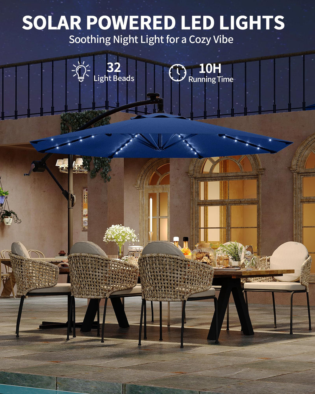 10FT Solar LED Cantilever Patio Umbrella K25859