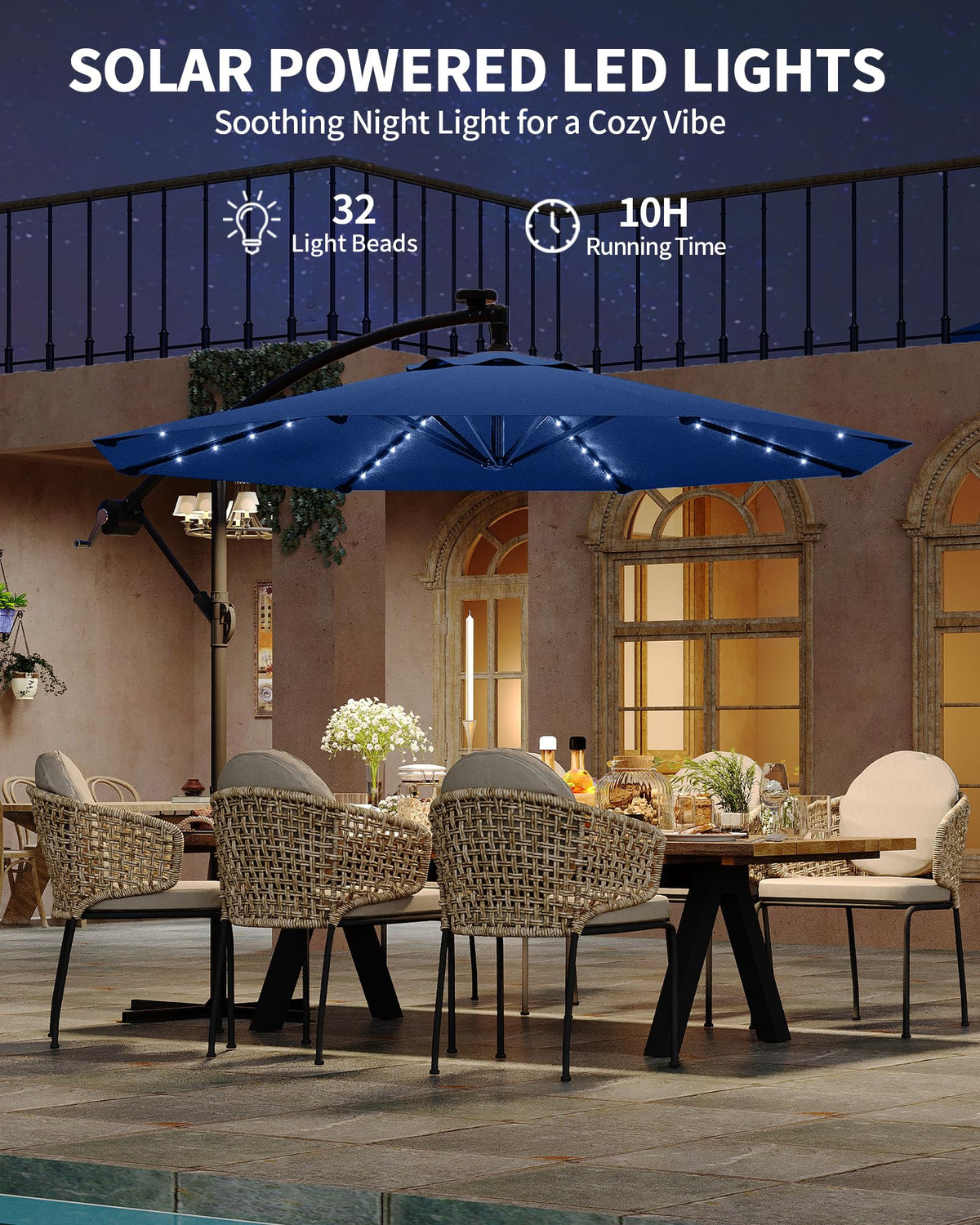 10FT Solar LED Cantilever Patio Umbrella K25859