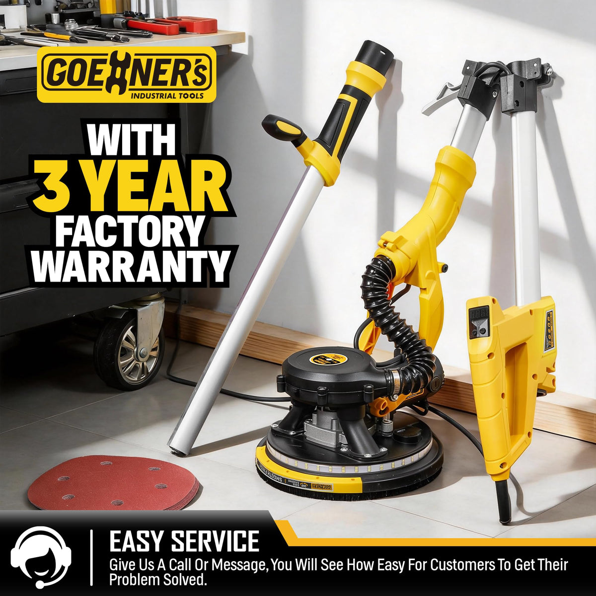 950W Electric Drywall Sander with Vacuum Dust Collector W2638