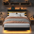 Black Queen Size Floating Bed Frame with Storage Headboard O634