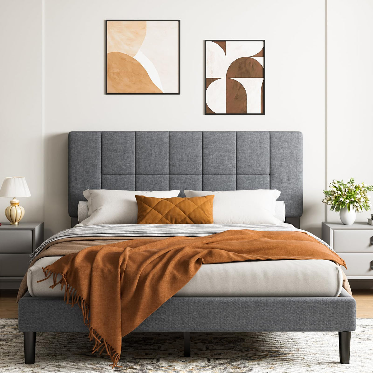 Queen Size Dark Gray Upholstered Bed Frame Z8539