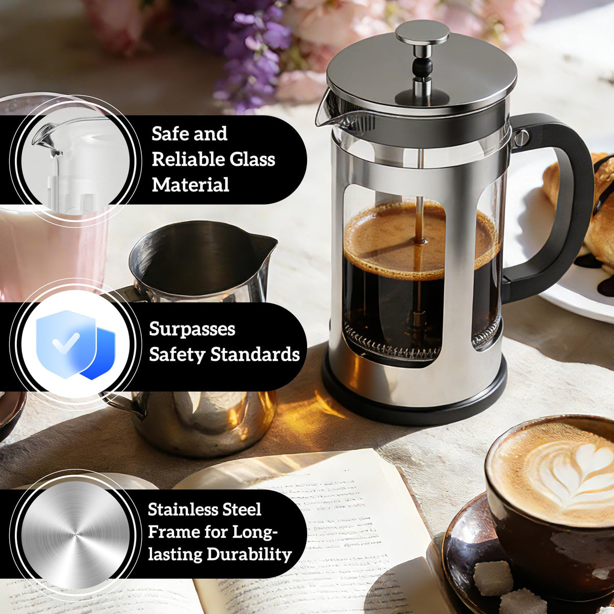 34oz Heat Resistant Glass Stainless Steel French Press Coffee Maker H599