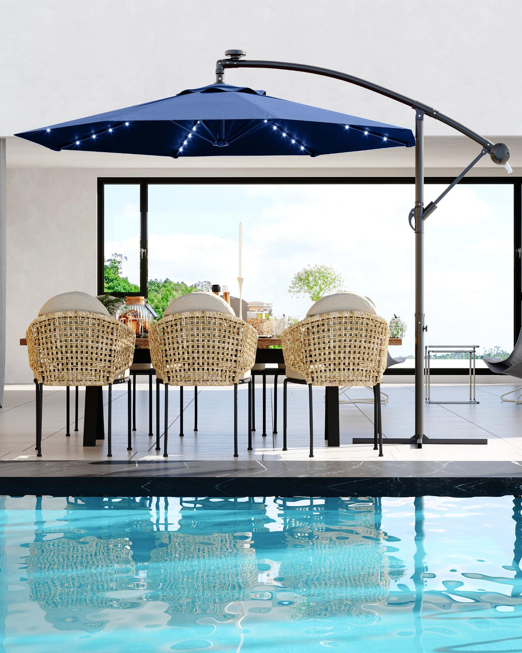 10FT Solar LED Cantilever Patio Umbrella K25859