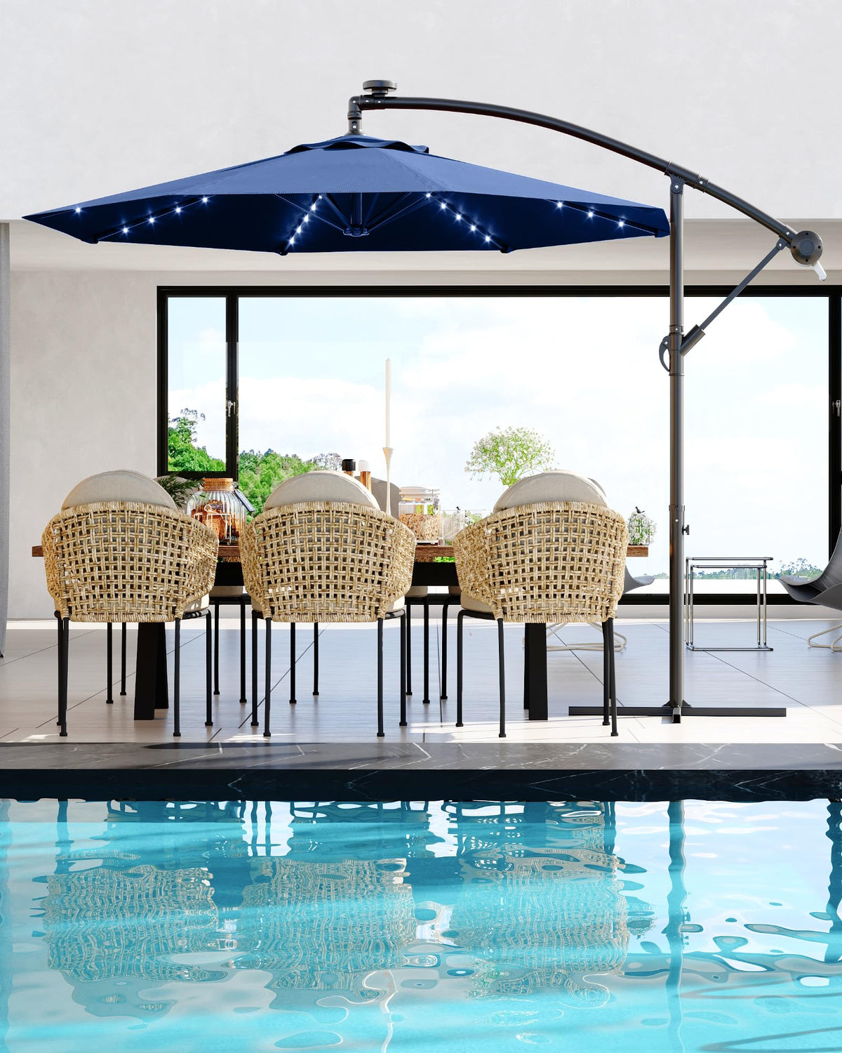 10FT Solar LED Cantilever Patio Umbrella K25859