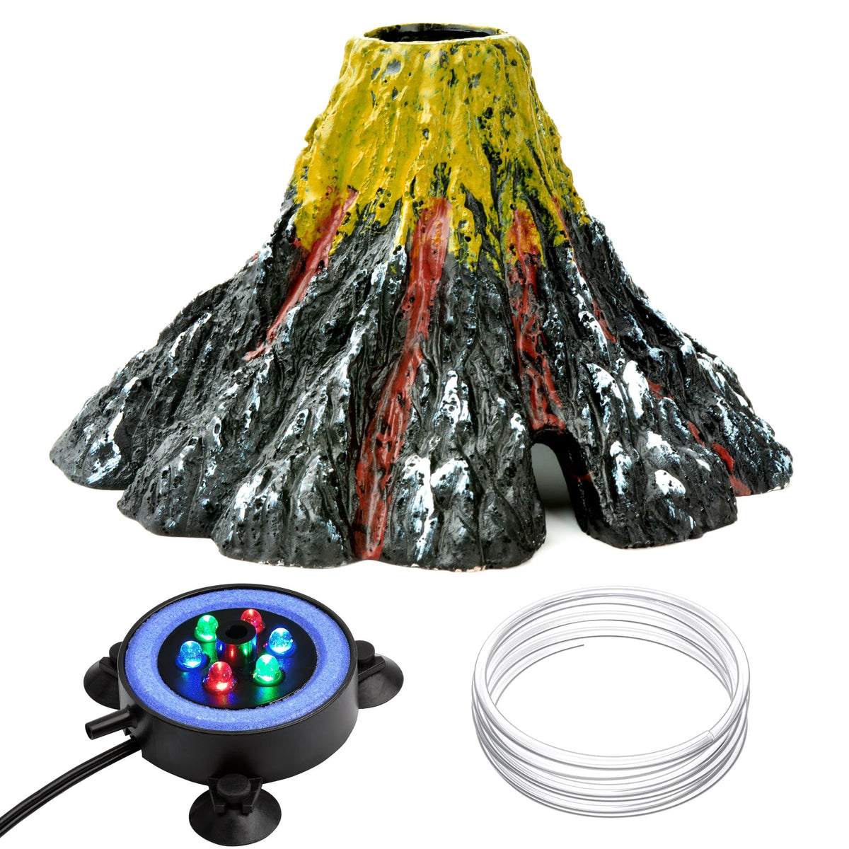 Aquarium Bubbler Decoration LED Volcano Ornament Q193