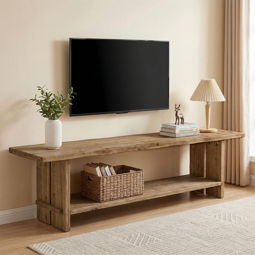 71" Solid Wood 2-Tier TV Stand L9126