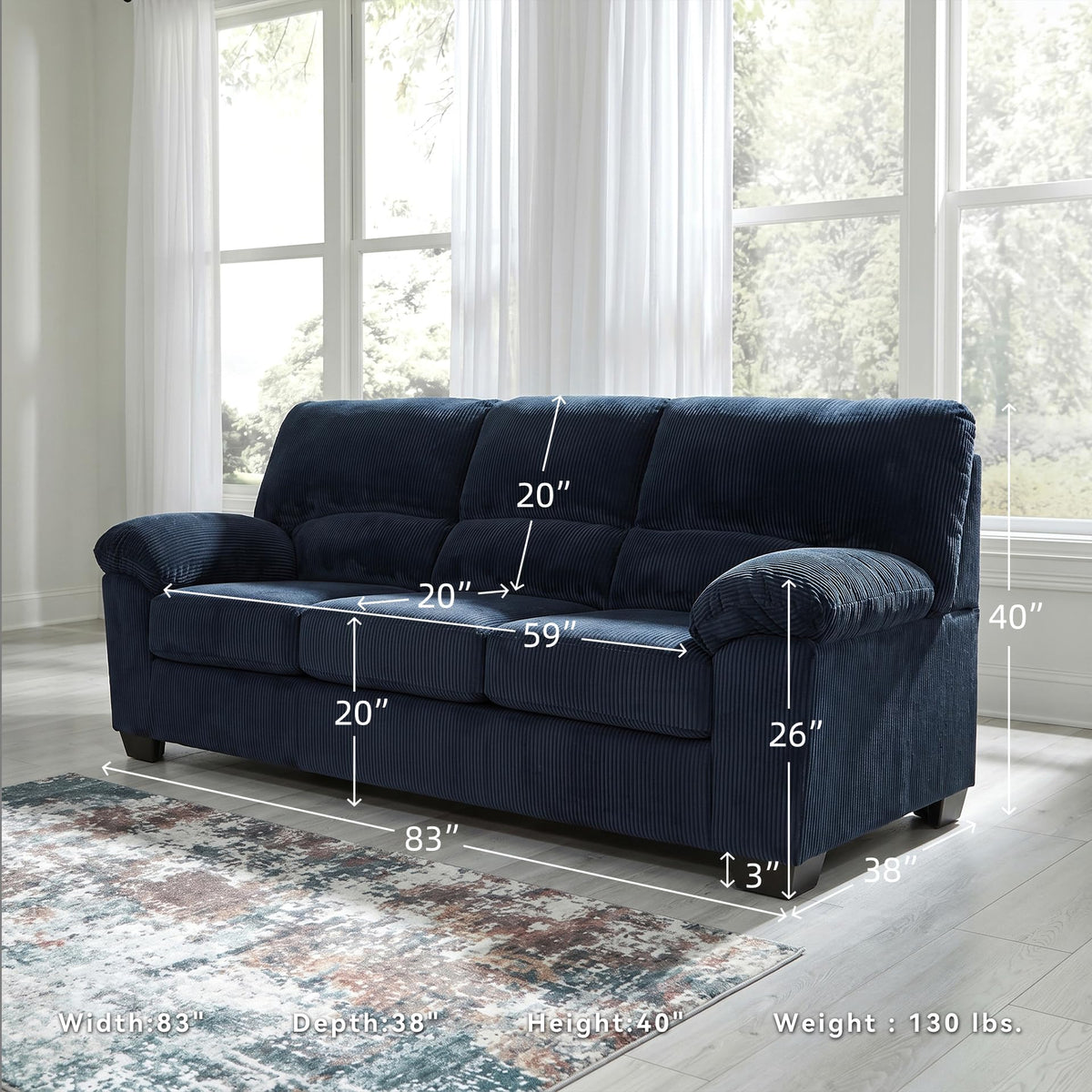 Navy Corduroy Sofa S56614