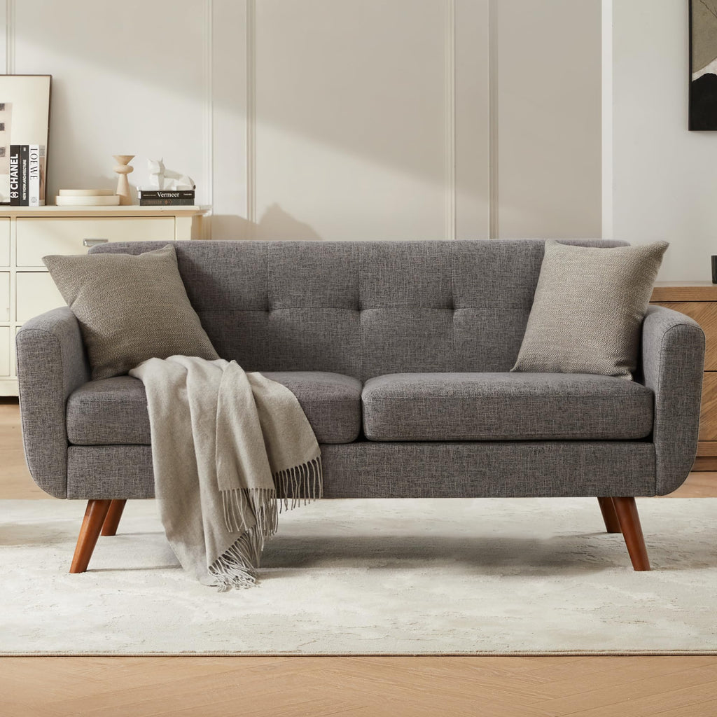 65" Grey Button Tufted Upholstered Loveseat Sofa T319