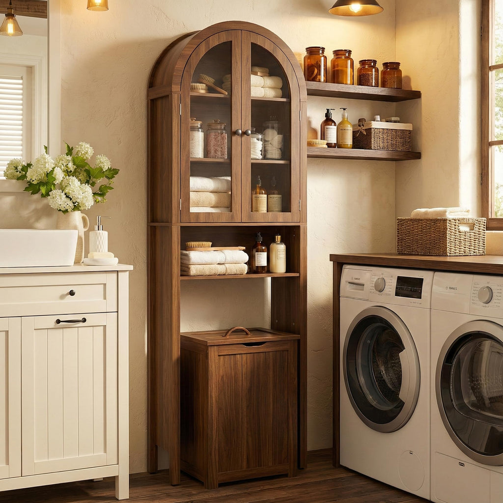 Arched Over The Toilet Storage Cabinet with Acrylic Doors U72957