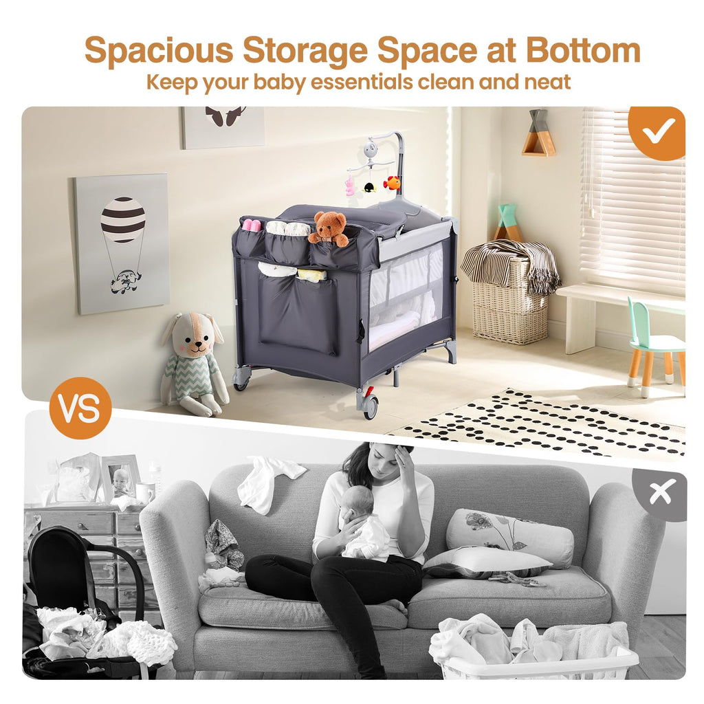 5 in 1 Pack and Play with Bassinet and Changing Table R869