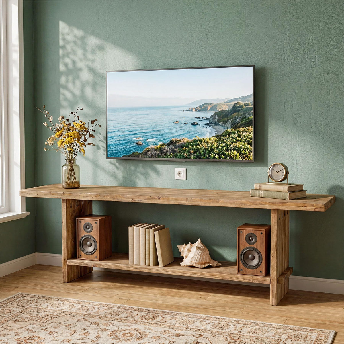71" Solid Wood 2-Tier TV Stand L9126