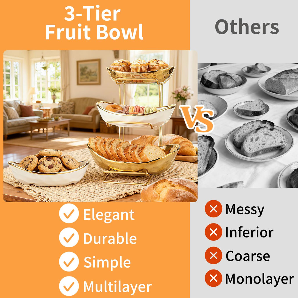 3 Tier Ceramic Fruit Bowl with Metal Rack L9240