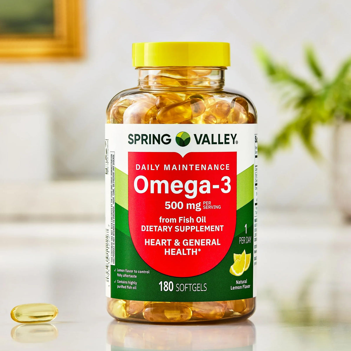 Omega-3 500 mg Fish Oil Softgels 180 Count Lemon Flavor Y933785