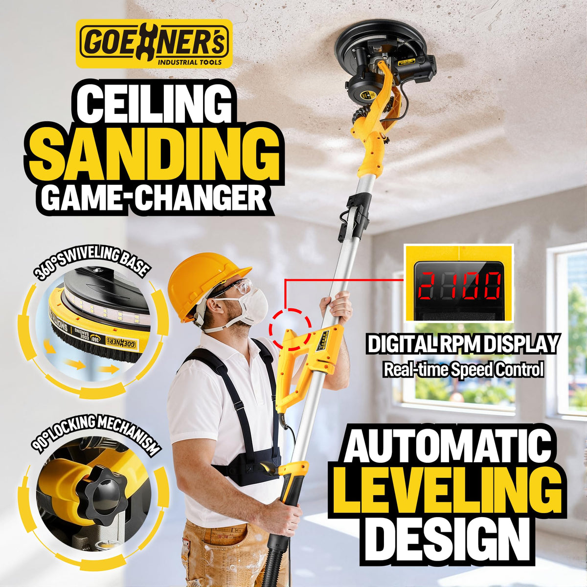 950W Electric Drywall Sander with Vacuum Dust Collector W2638