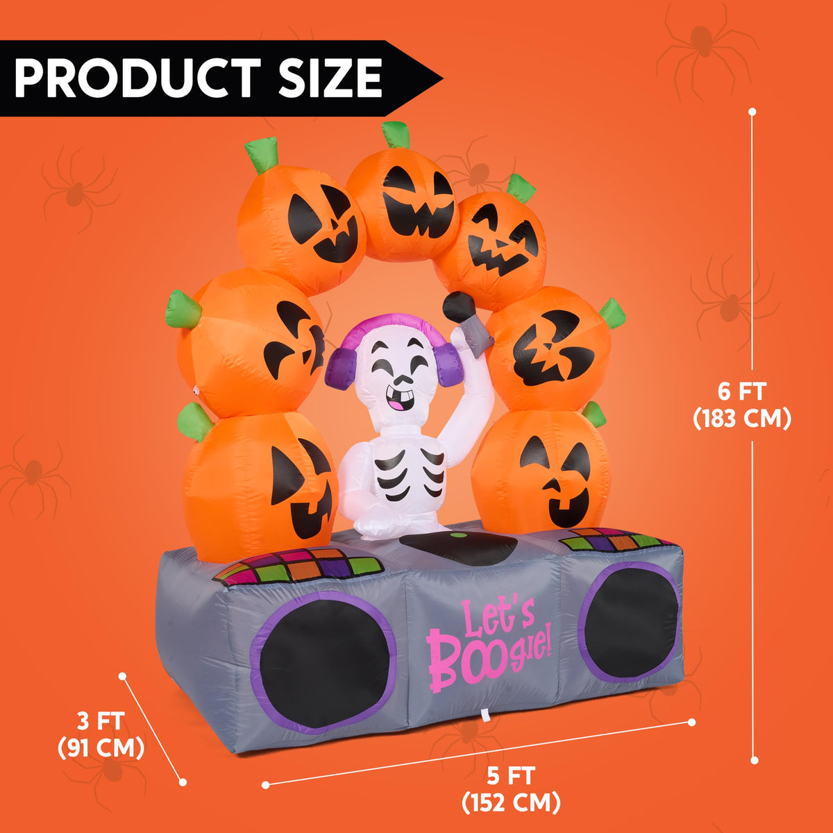 6 FT Inflatable Music Skeleton and Pumpkin with Colorful LEDs G605
