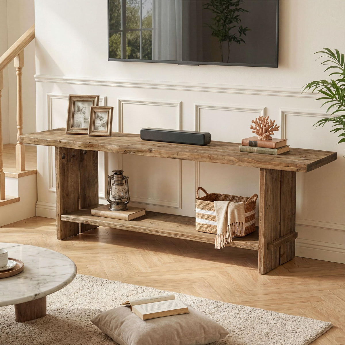 71" Solid Wood 2-Tier TV Stand L9126