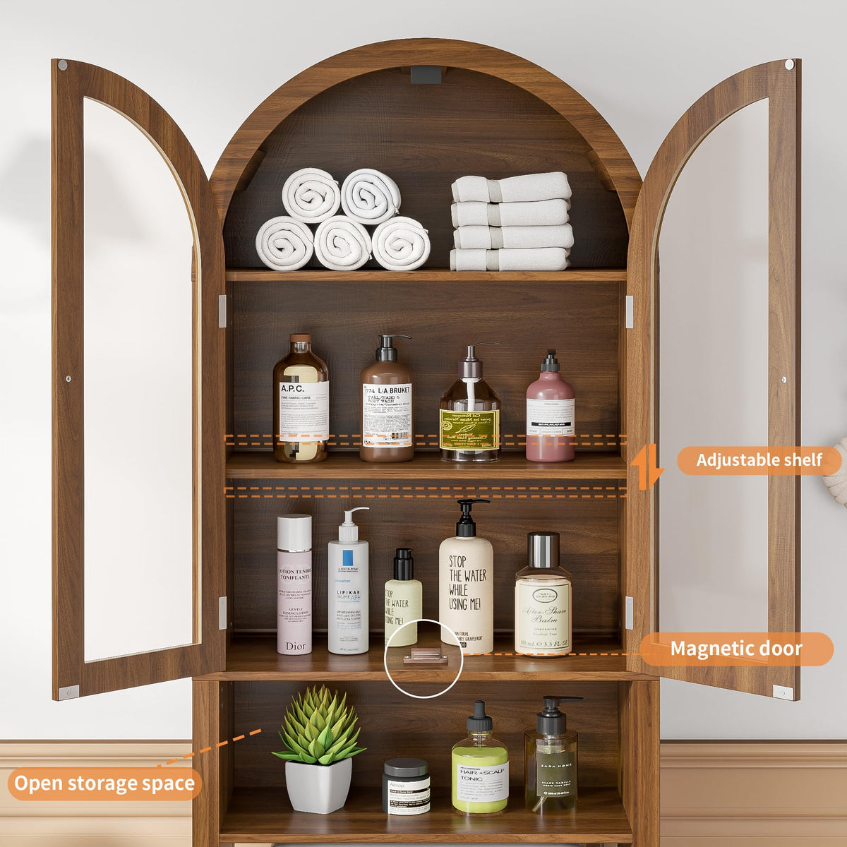 Arched Over The Toilet Storage Cabinet with Acrylic Doors U72957