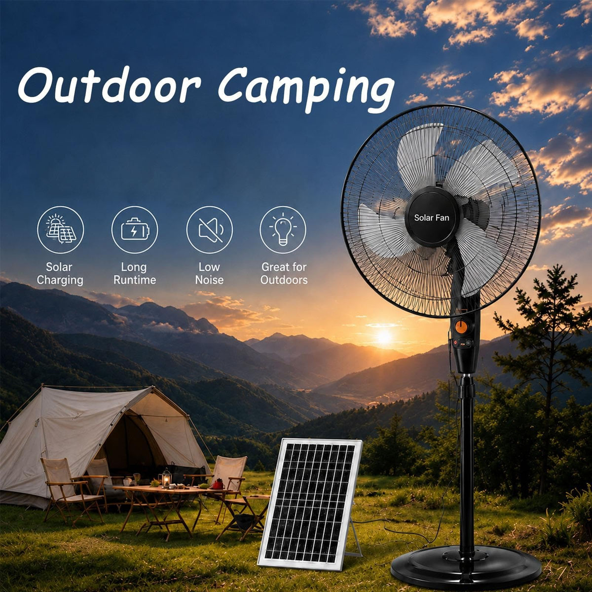 16 Inch Rechargeable Pedestal Fan with Solar Panel R526