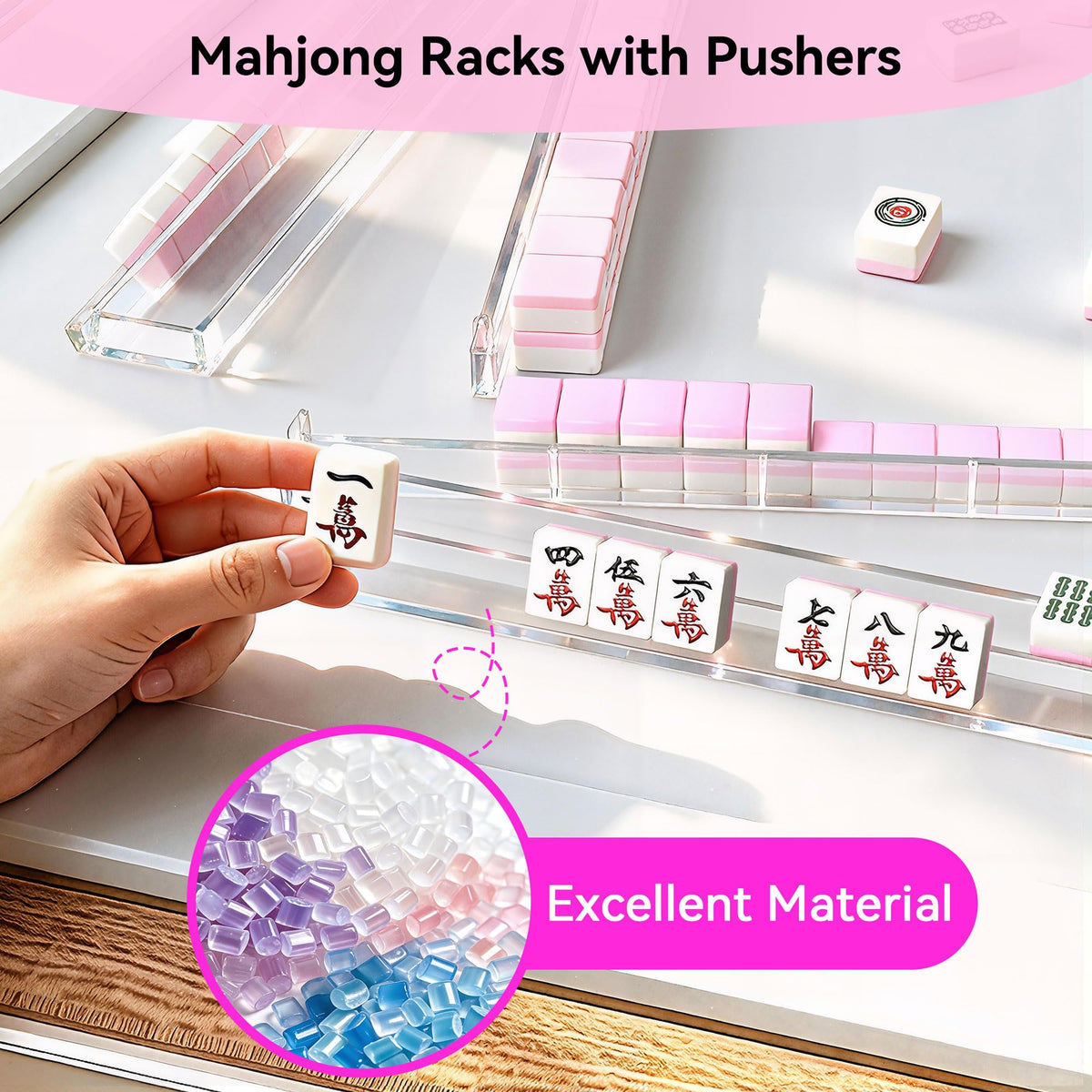 Set of 4 Clear Acrylic Mahjong Racks with Pushers H66919