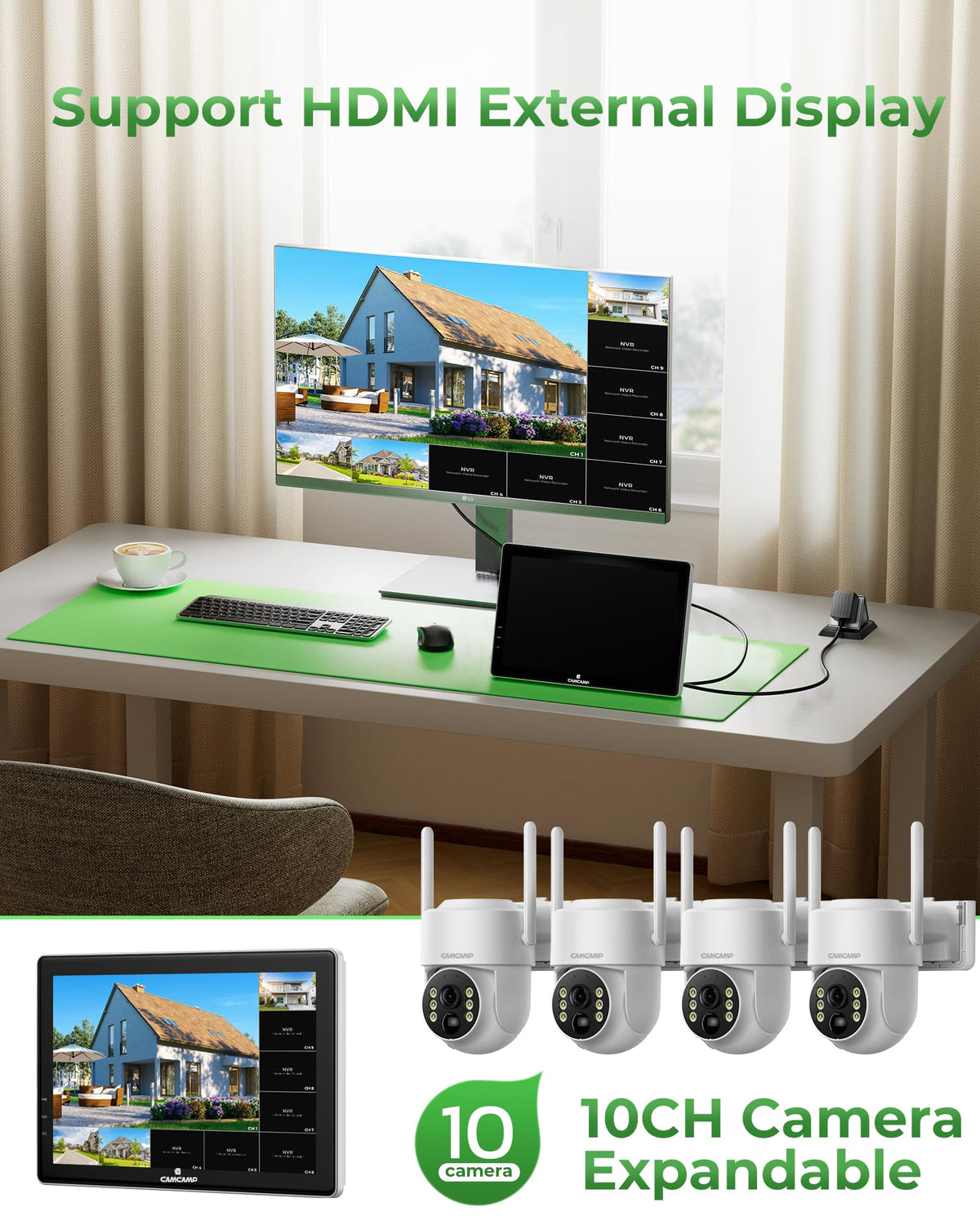 Solar Security Cameras Wireless Outdoor with 10" Monitor V43277
