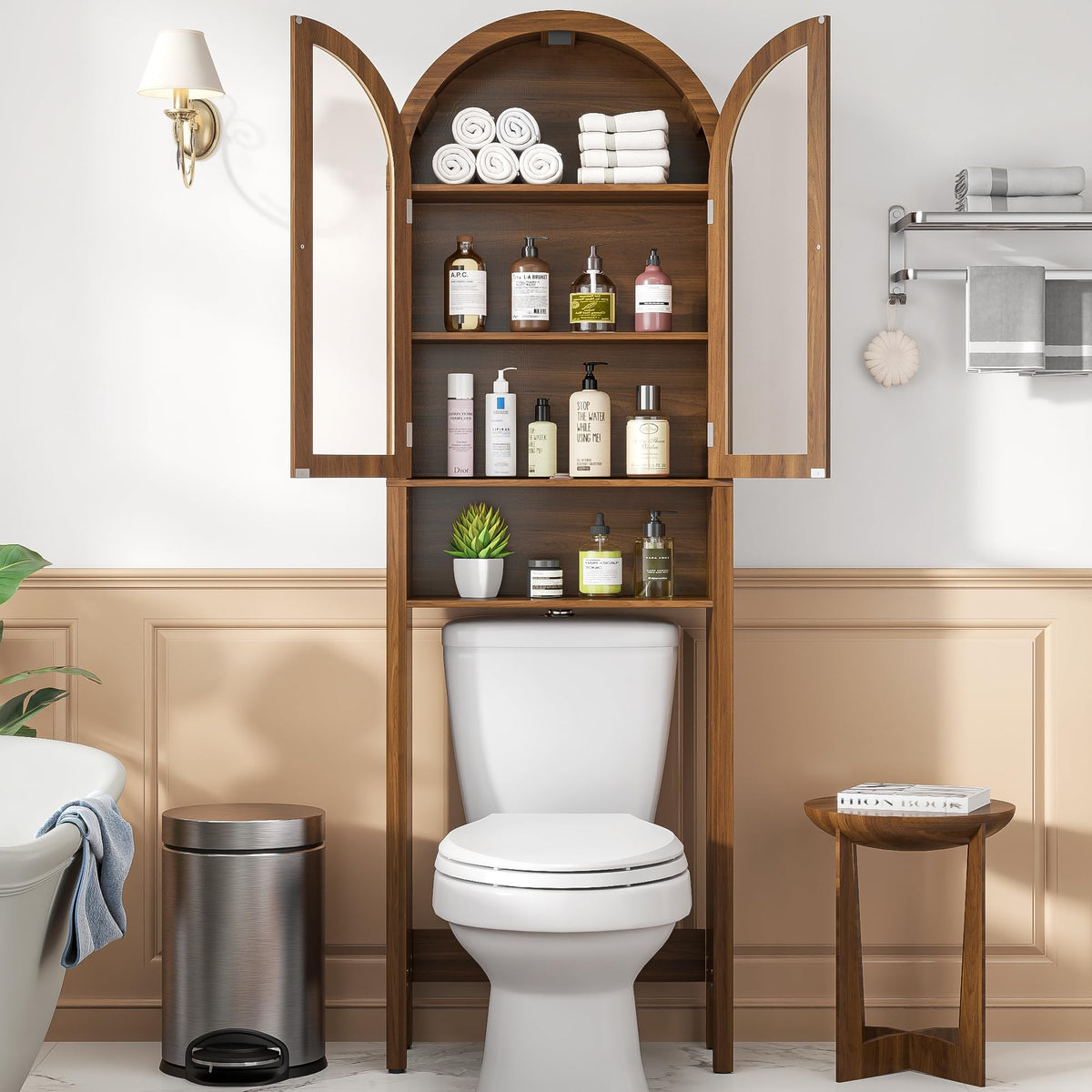 Arched Over The Toilet Storage Cabinet with Acrylic Doors U72957