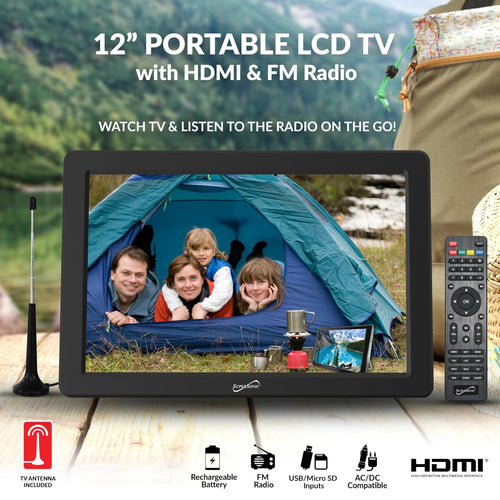 12-inch Portable LED TV with Rechargeable Battery and Remote Control D13562