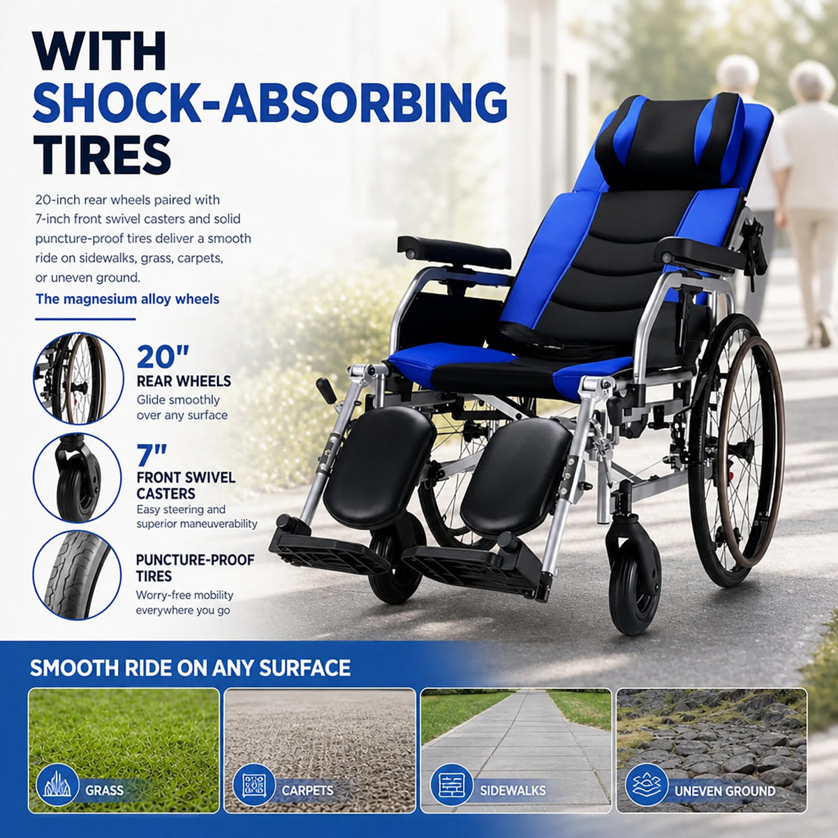 High Back Reclining Wheelchair with Elevating Leg Rests U261732