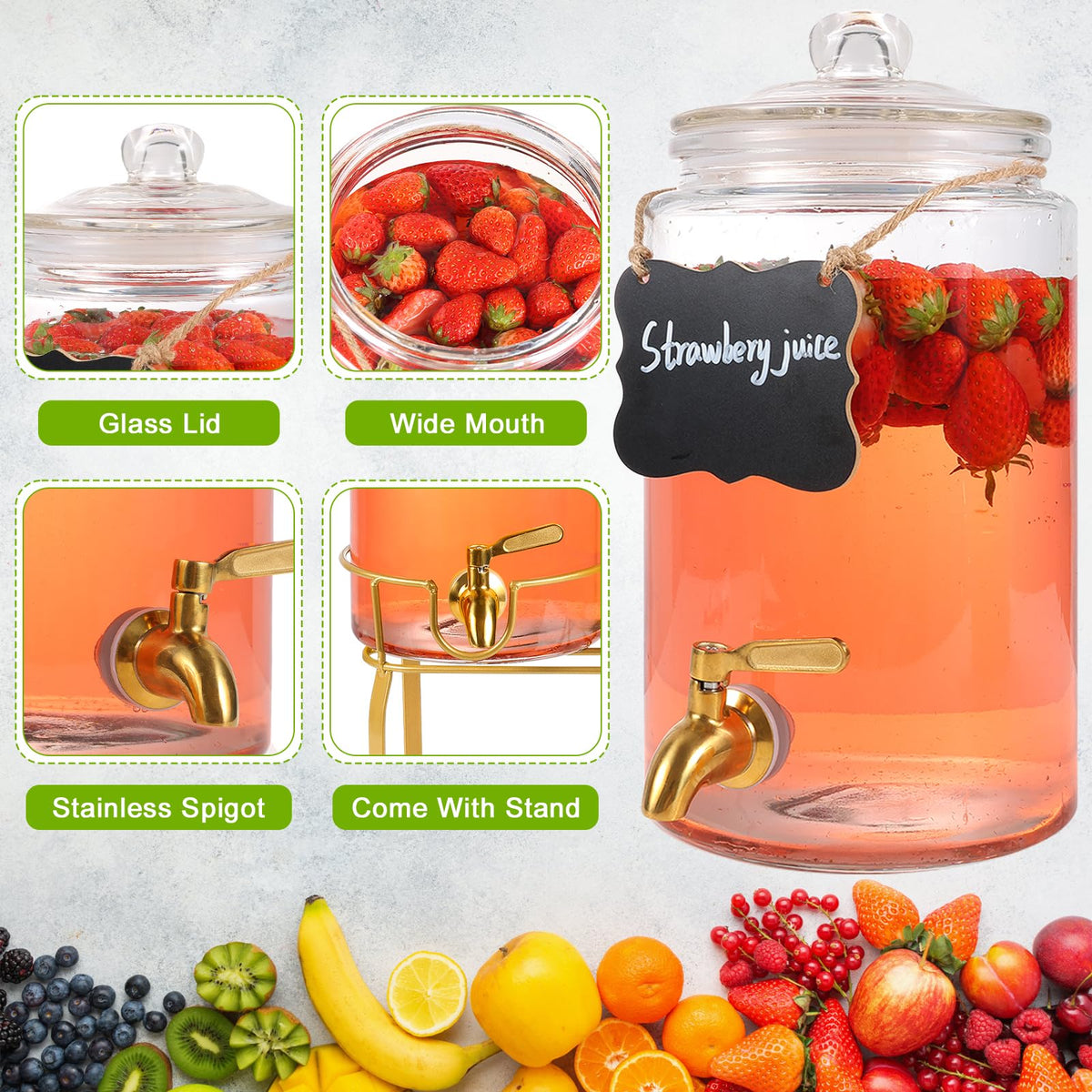 1 Gallon Glass Drink Dispenser with Stainless Steel Spigot U829236