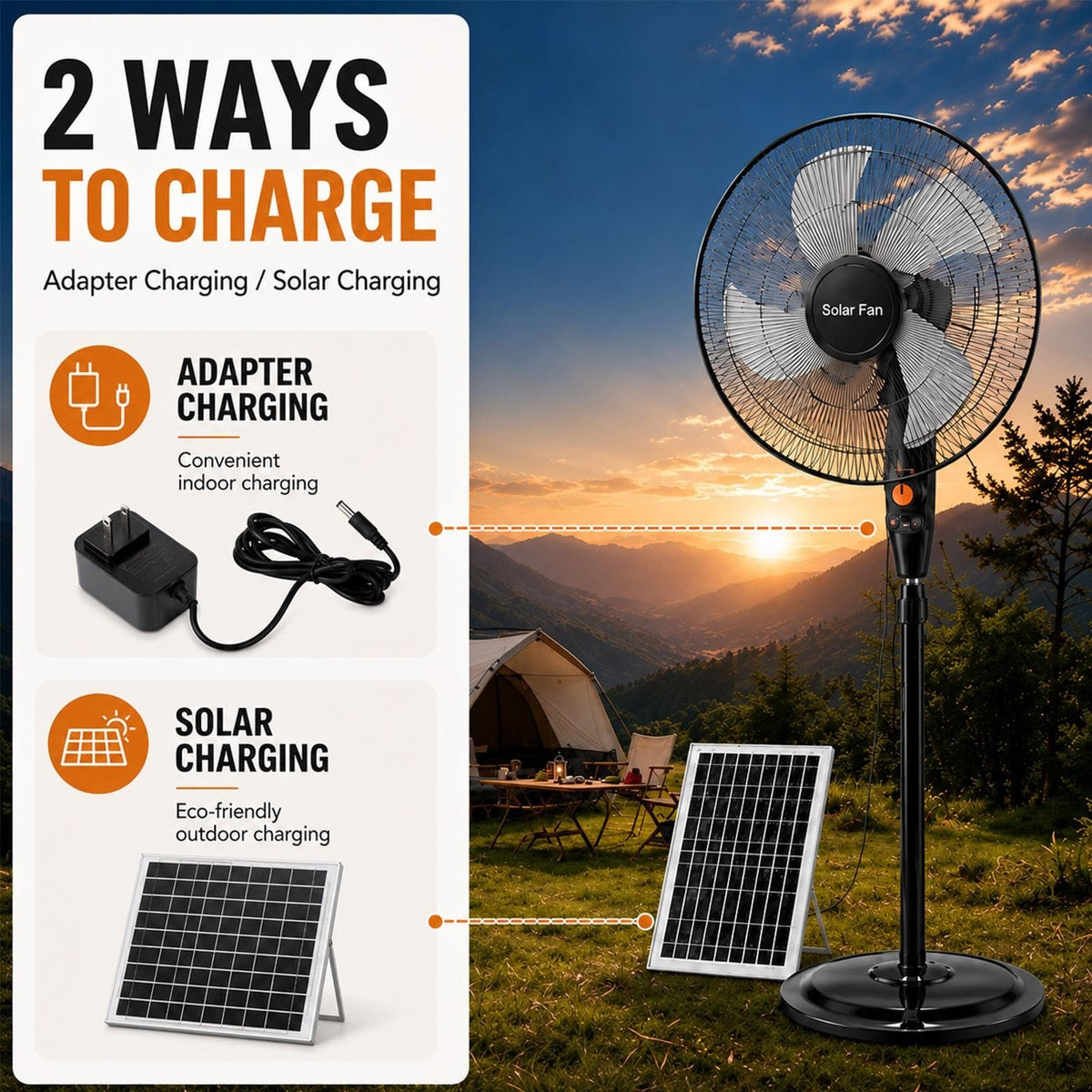 16 Inch Rechargeable Pedestal Fan with Solar Panel R526