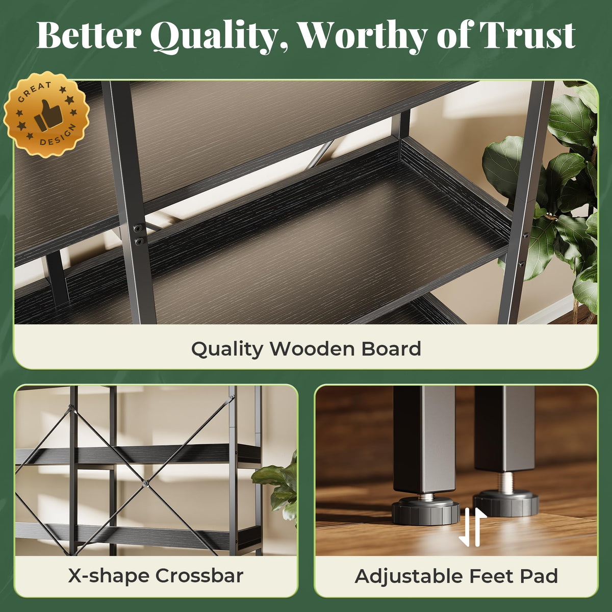 5 Tier Bookshelf with 10 Open Shelves N81908
