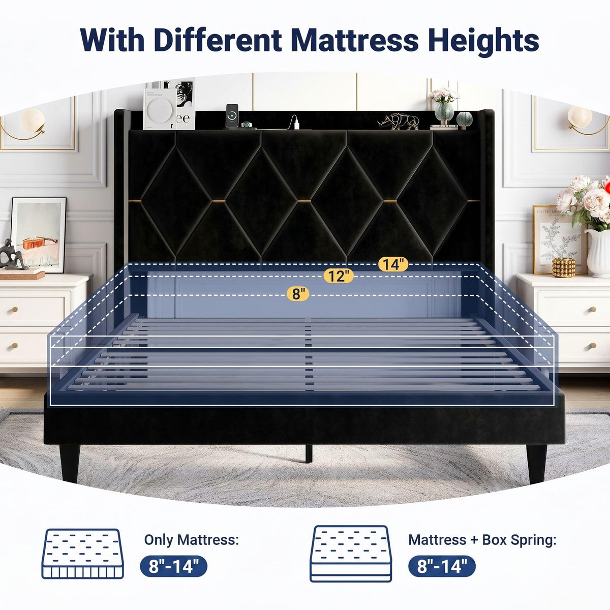 Queen Bed Frame with Storage Headboard M78602