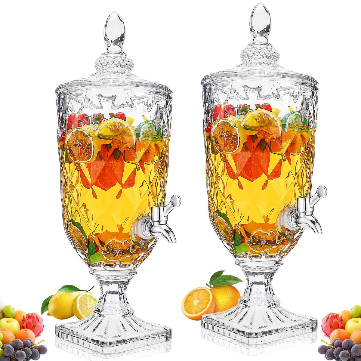 2 Pcs 0.8 Gallon Glass Beverage Dispenser with Stand and Spigot L300645