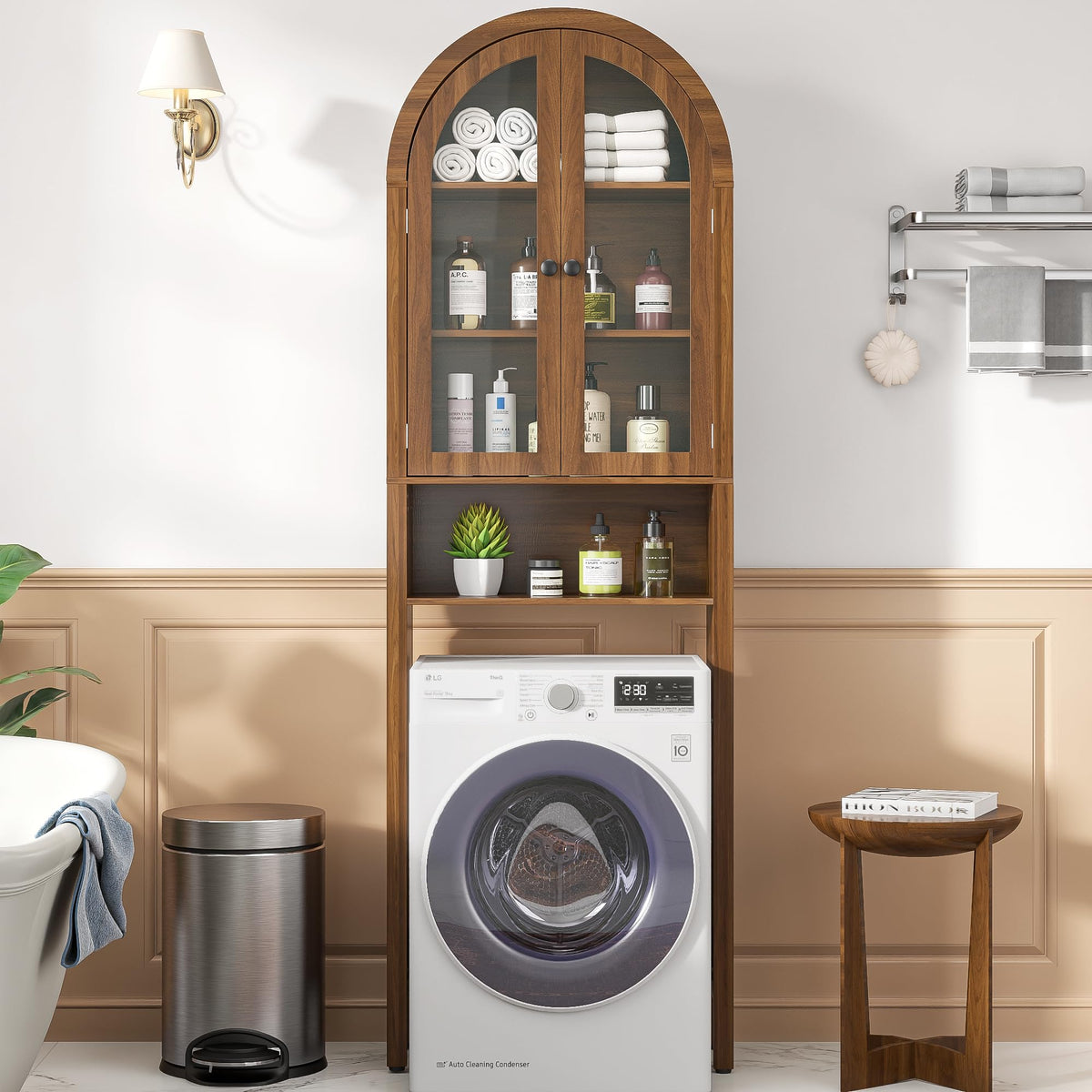Arched Over The Toilet Storage Cabinet with Acrylic Doors U72957