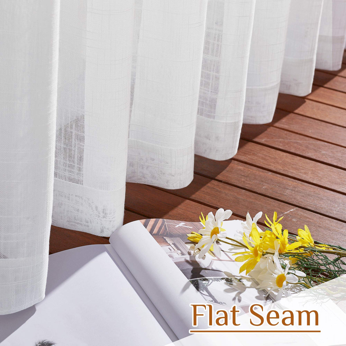 White Sheer Linen Curtains, 2 Panels, W52 x L95 E9175
