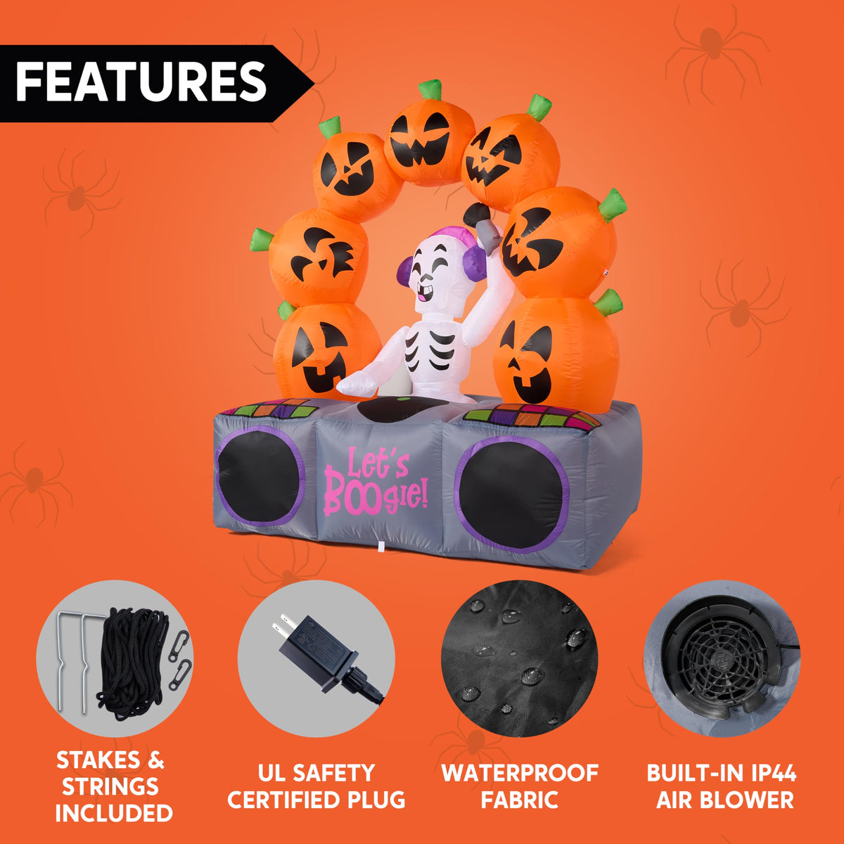 6 FT Inflatable Music Skeleton and Pumpkin with Colorful LEDs G605