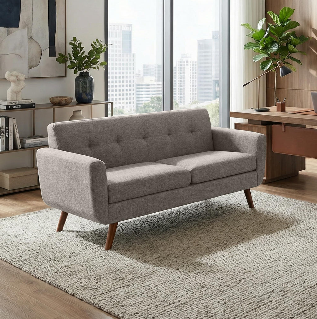 65" Grey Button Tufted Upholstered Loveseat Sofa T319