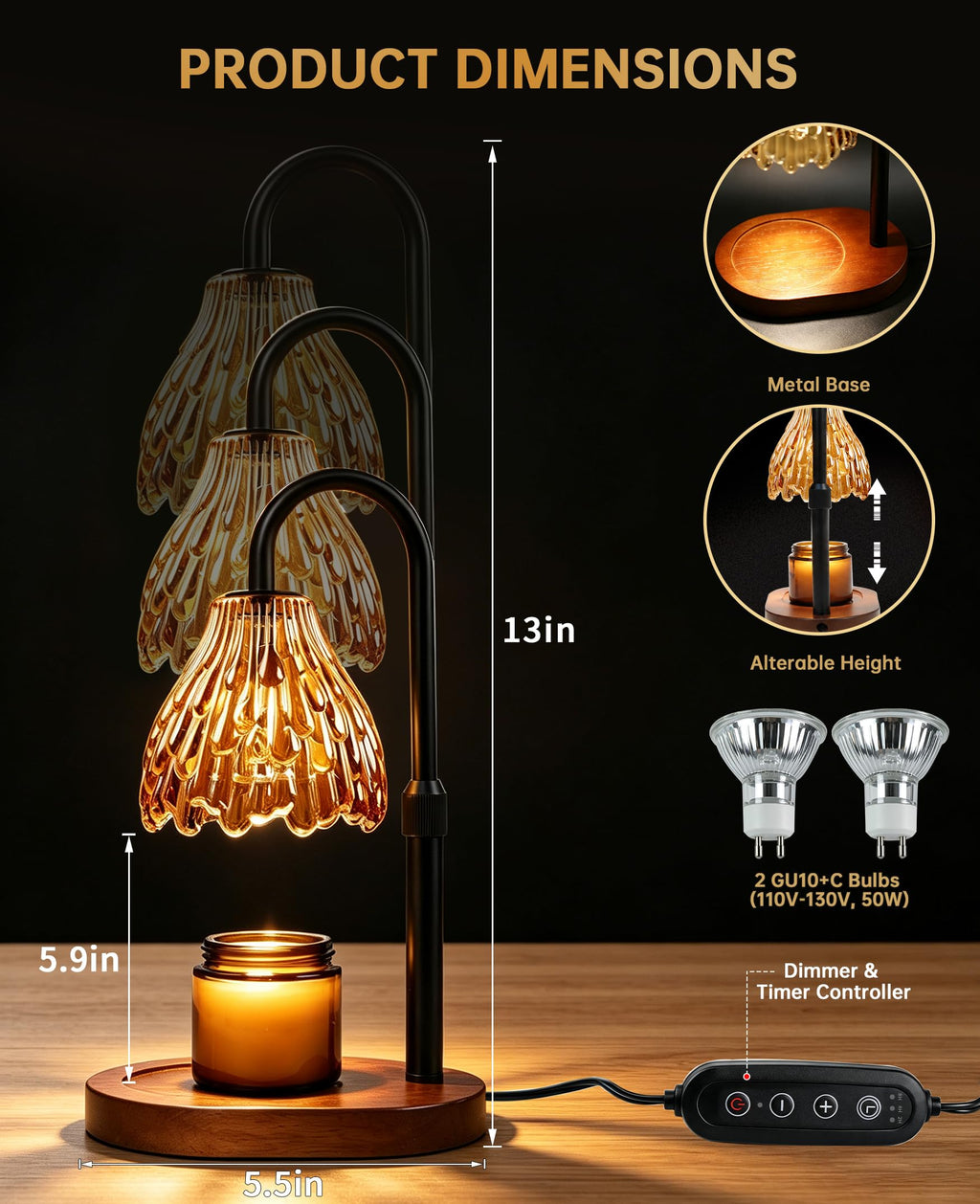 Glass Candle Warmer Lamp with Timer & Dimmer C576798