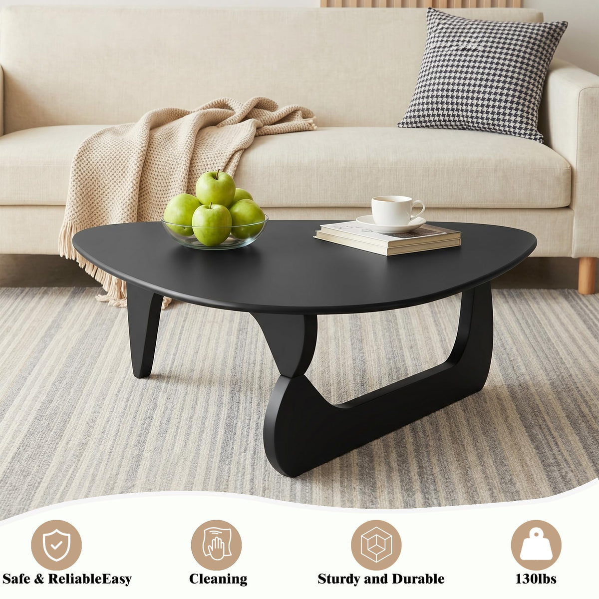 34" Black Coffee Table with Solid Wood Top O12875