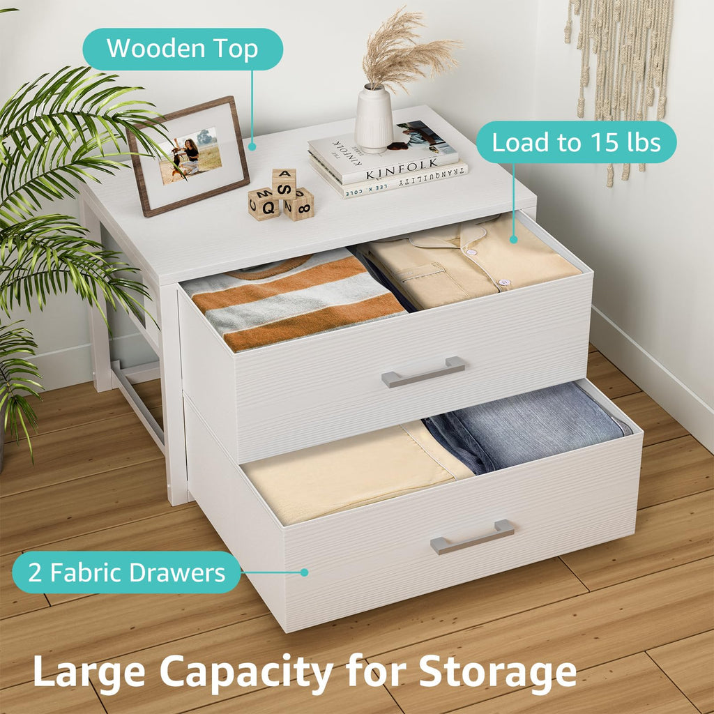White 2 Drawer Fabric Storage Dresser E78751