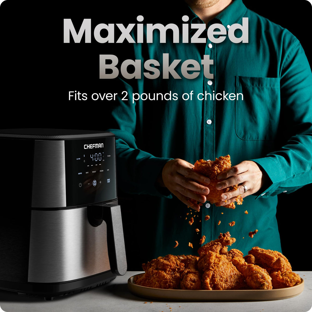 6 Qt 5-in-1 Nonstick Stainless Steel Air Fryer J1376