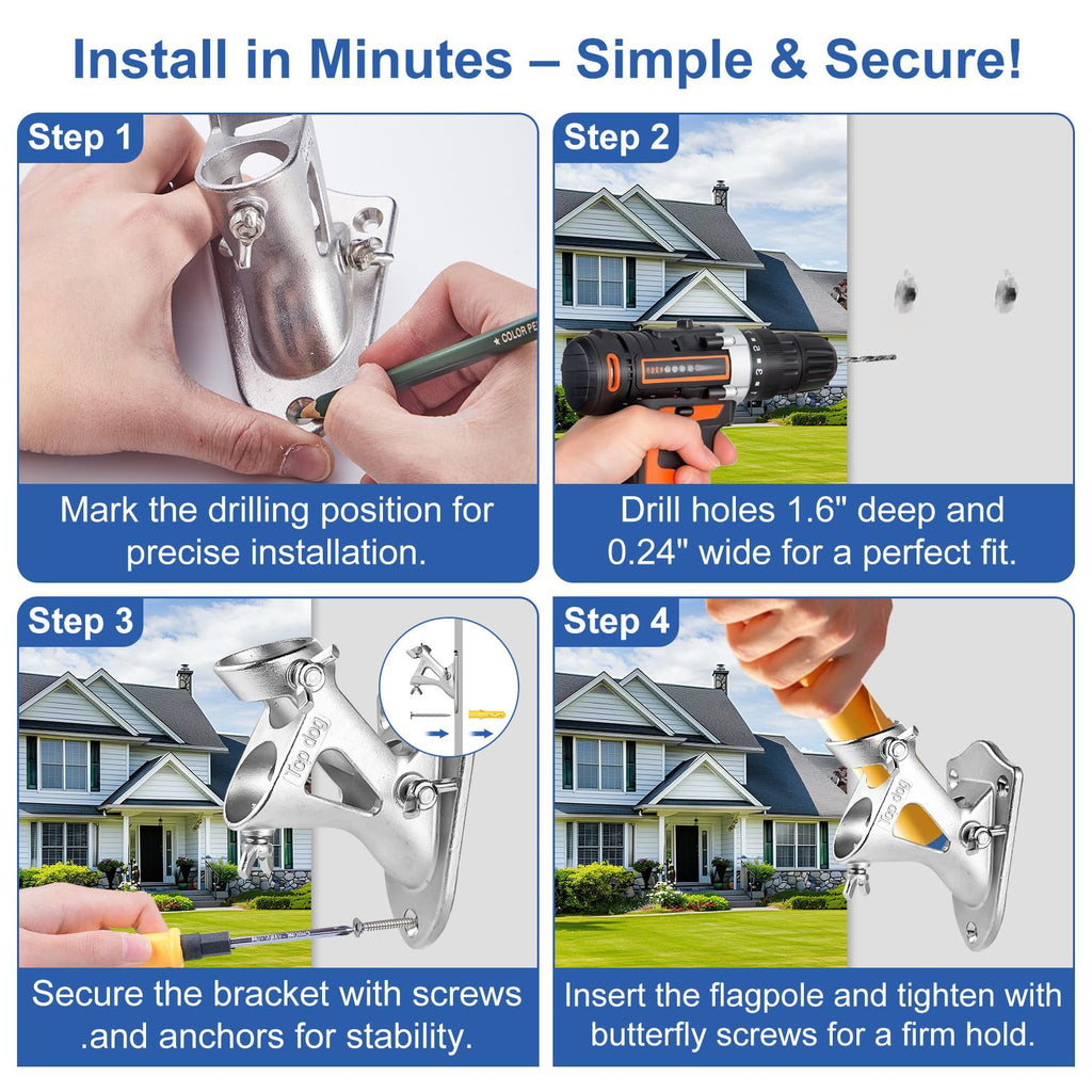 304 Stainless Steel Adjustable Wall Mount Flag Pole Holder Bracket B683