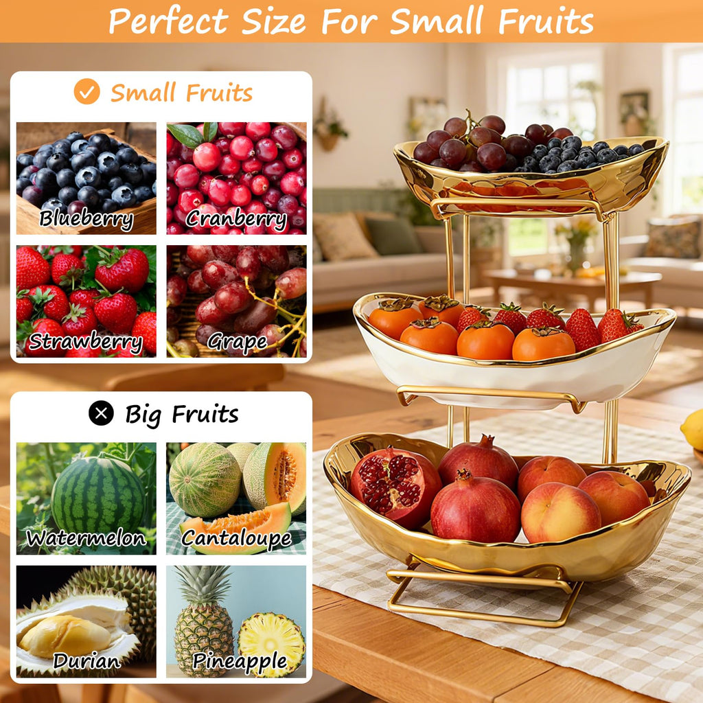 3 Tier Ceramic Fruit Bowl with Metal Rack L9240