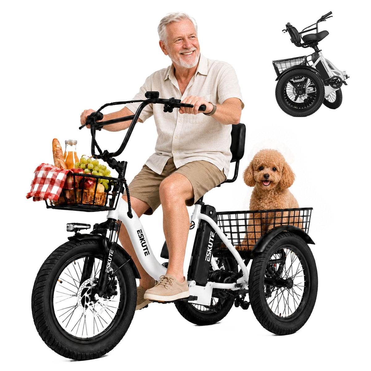 Foldable 3-Wheel Electric Trike Bike with 1200W Peak Motor O8472