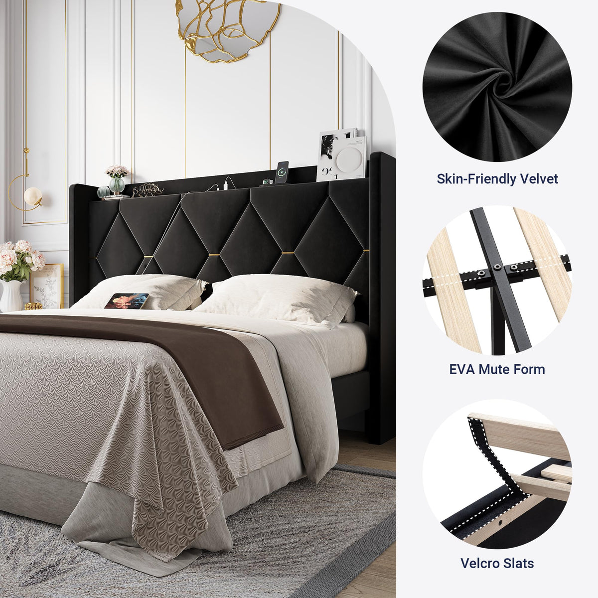 Queen Bed Frame with Storage Headboard M78602