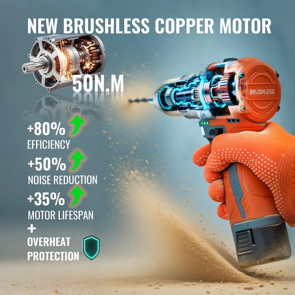 16.8V Brushless Cordless Drill Set with 2 Batteries J15256