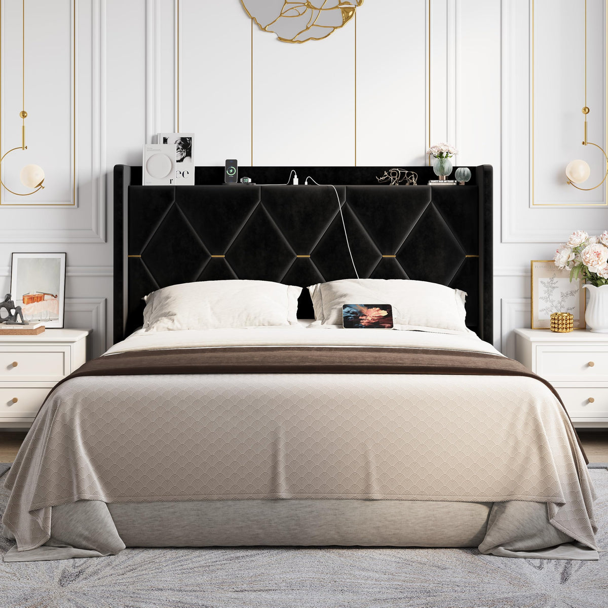 Queen Bed Frame with Storage Headboard M78602