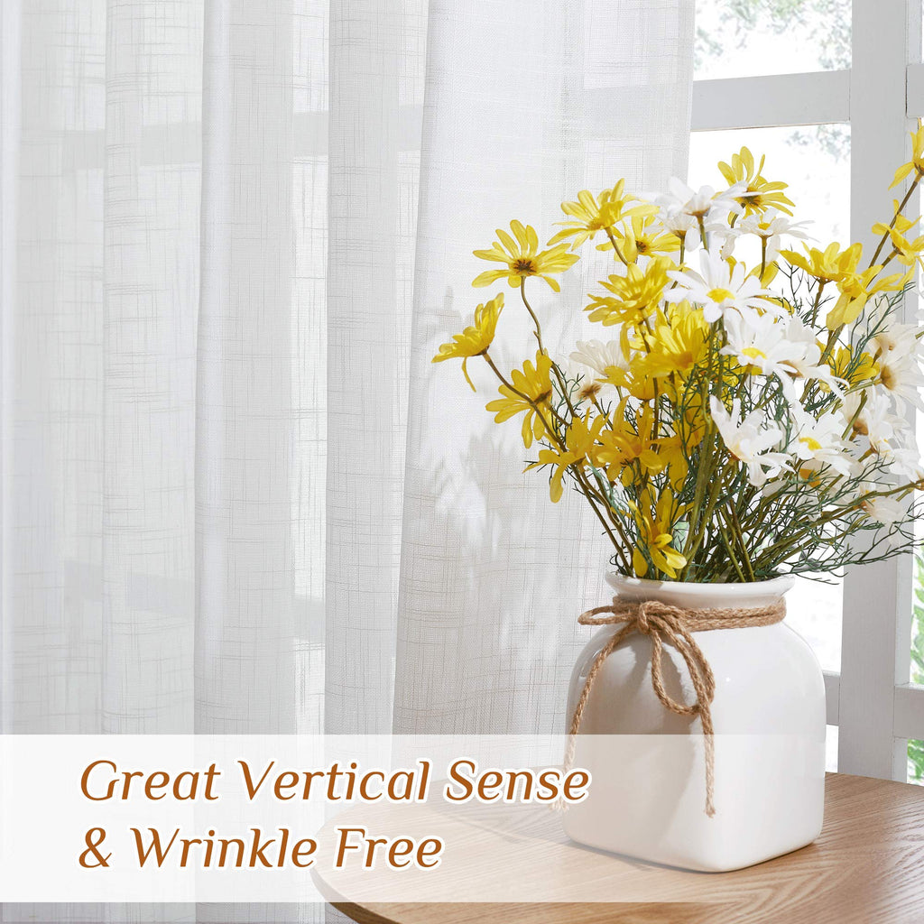 White Sheer Linen Curtains, 2 Panels, W52 x L95 E9175
