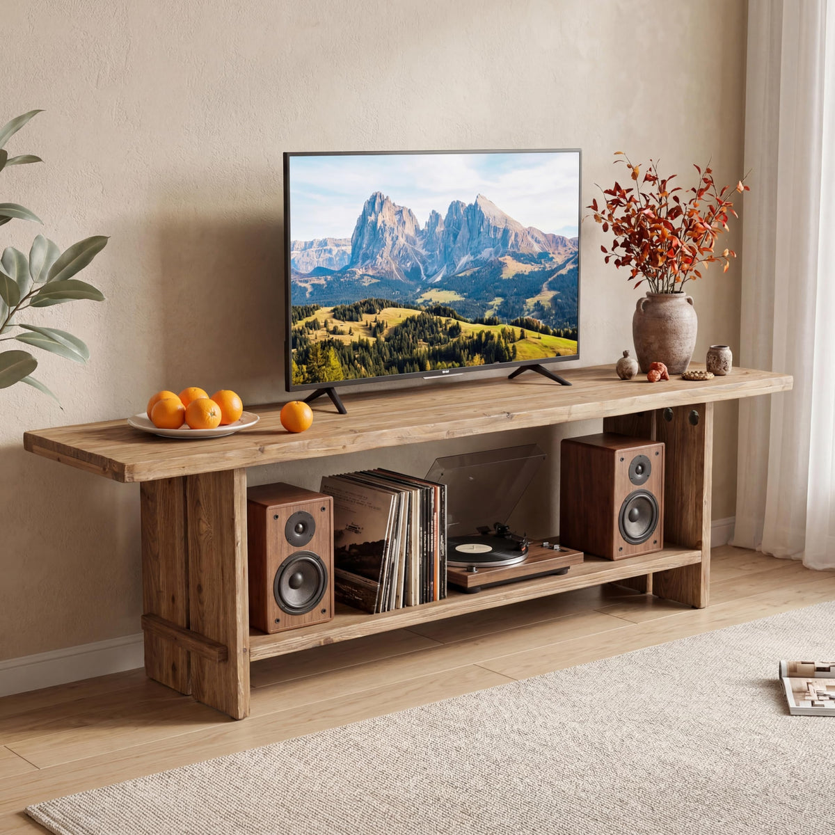 71" Solid Wood 2-Tier TV Stand L9126