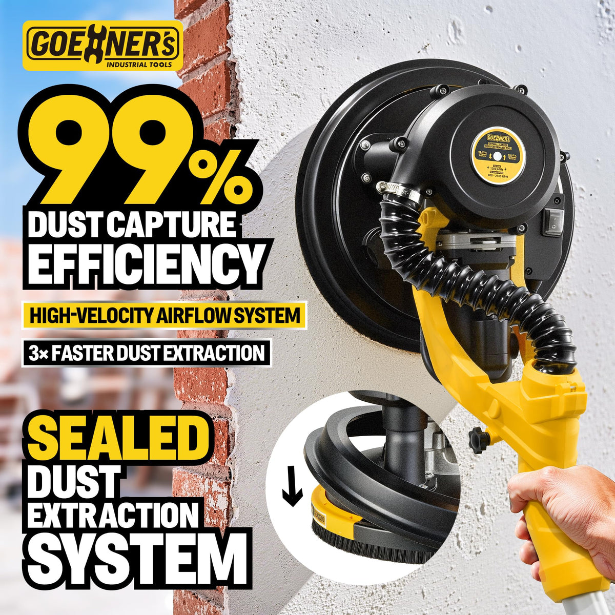 950W Electric Drywall Sander with Vacuum Dust Collector W2638